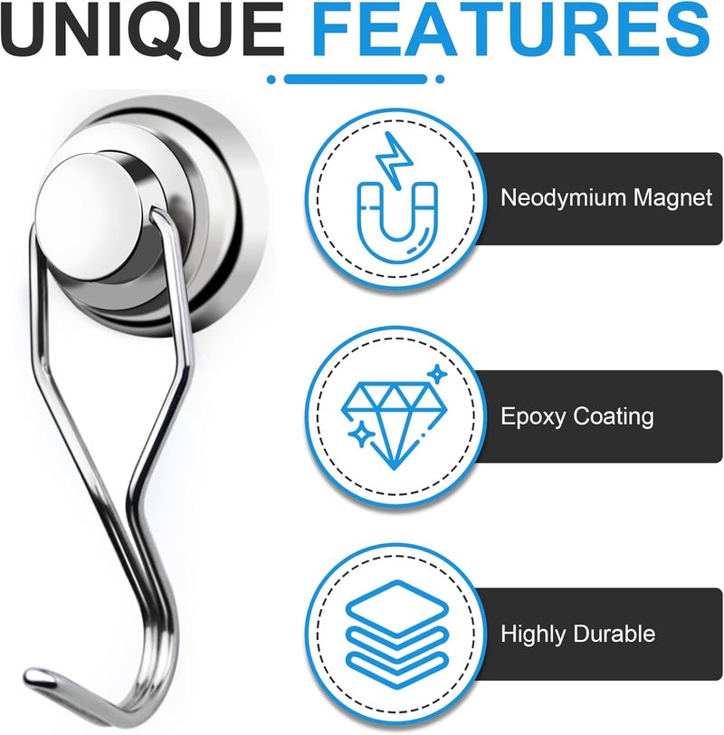 E BAVITE Swivel Swing Magnetic Hooks, 80lbs Heavy Duty Neodymium Magnet Hook with Epoxy Coating for Refrigerator, Cruise, BBQ Grill Tools etc, 2.66in in Length, Pack of 8 - Image 4